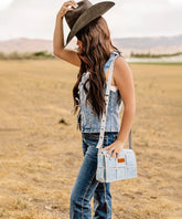 Wrangler Woven Tooled Grid Panel Flap Crossbody Bag-Country Glam Outfits